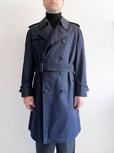 Burberrys Vintage Men's Trench Coat Navy-Blue Double-Breasted Nova Check Lining - Picture 1 of 17