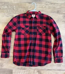 Camicia Levi's Bufalo Plaid Rosso Nero Flanella Manica Lunga Taglia Media - Foto 1 di 7