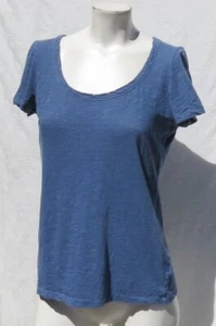 T-shirt maglietta TALBOTS blu denim 100% cotone slub jersey scollo a scoop S/S top US XS - Foto 1 di 6