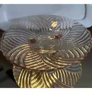 Pink Depression Glass Swirl Fan Pattern Footed Bowl Art Deco Vintage Kitsch - Picture 1 of 6
