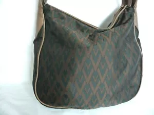 VALENTINO Cartera Bolso de Hombro Logo V Tela Jacquard Cuero Negro Marrón Italia - Imagen 1 de 8