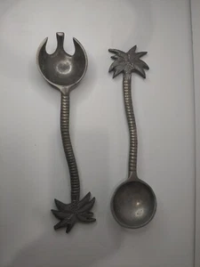 Salad SERVING SET Vintage Spoon & Fork Palm Tree 13" IHI India - Picture 1 of 7