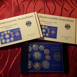 BRD Umlaufmünzenserie 2000 und 2001 Spiegelglanz OVP DM und Pfennig Serie D, J - Bild 1 von 2