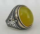 Solid 925 Sterling Silver Aaa Yellow Agate Oval Gemstone Wedding Mens Boys Ring