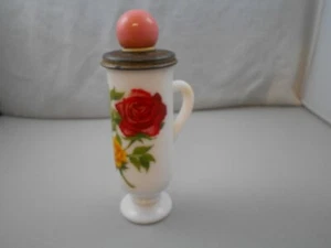 Vintage Avon Milk Glass Tea Cup Decanter Empty Red and Yellow Roses Pink Cap - Picture 1 of 7