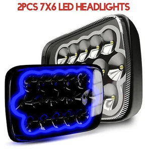 5x7" Blue DRL LED Headlights for Jeep Wrangler YJ Cherokee XJ Ford Chevy TOYOTA - Picture 1 of 22