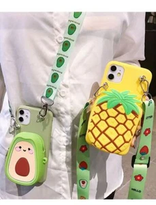 For iPhone Samsung Cute Cartoon Avocado Wallet +Strap Stand Hot Phone Case Cover - Picture 1 of 12