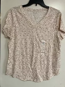 Old Navy Womens Top Size L Ivory Brown Leopard Print T shirt short Sleeves - Picture 1 of 4