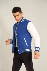 Chaqueta universitaria unisex chaquetas de béisbol Letterman cuerpo de lana manga cuero genuino - Imagen 1 de 5