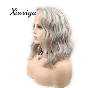 Xiweiya Kunsthaarperücke Lockenfront Silbergrau 35 6cm elegant Modell trendig - Bild 1 von 3