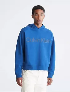 XL-Calvin Klein 100% Cotton Sueded Terry Hoodie Khakis Relaxed Fit Stencil Logo - Picture 1 of 4