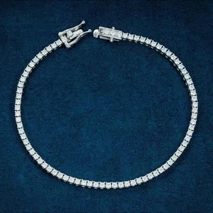 10Ct Emerald Cut Lab Created 3mm Diamond Tennis Bracelet 14K White Gold Plated - Picture 1 of 7
