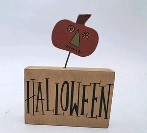 Mensola in legno Spellout Halloween look vintage sitter zucca decorazione primitiva 4,5" - Foto 1 di 2