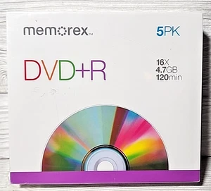 Memorex 5 Pack 16X 4.7GB 120min DVD-R Blank Recordable Discs - Picture 1 of 4