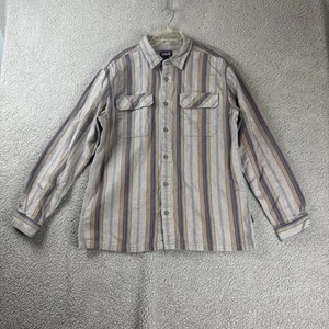 Patagonia Long-Sleeved Fjord Flannel Shirt Men’s Large Stripe Organic Overshirt - Picture 1 of 12