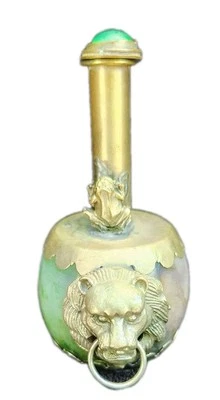 Garrafa de rapé vintage com rãs e leões verde/roxa pedra - Imagem 1 de 4