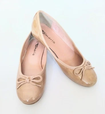 Pisos de ballet de cuero Tamaris talla 38/US 7,5 tostados hechos en Alemania Foto 1 de 4