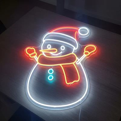 Schneemann LED Neon Schild – dimmbar, USB, winterliche Weihnachts Deko Licht - Bild 1 von 4