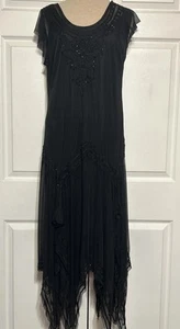 Mixit durchsichtig schwarz Y2K Netz Perlen Aline Slip Kleid Flatter Satin Futter Gr 16 - Bild 1 von 8