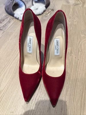 Zapatos de salón Jimmy Choo de terciopelo rojo con tacón lacado rojo talla 39 Foto 1 de 4