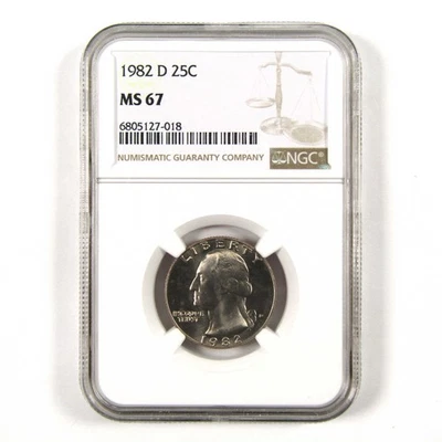 1982 D Washington Quarter MS 67 NGC Clad 25c Uncirculated SKU:I9550 - Image 1 of 4