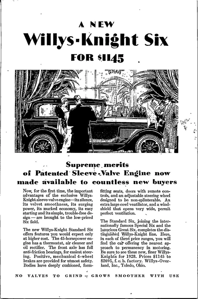 Automóvil Willys-Knight 1928 anuncio impreso vintage transporte coche efímero Foto 1 de 1