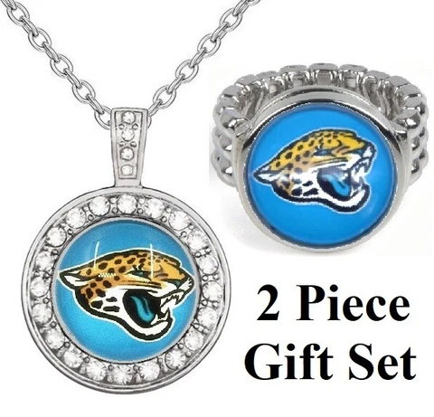 Jacksonville Jaguars Gift Set Womens 925 Sterling Silver Necklace And Ring D2D18 Cover