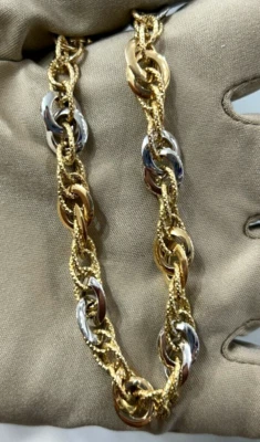 Brand New 14k Two Tone Fancy Link Chain Bracelet 5.5 Grams 8.5" Long 8.5mm Thick - Image 1 of 4