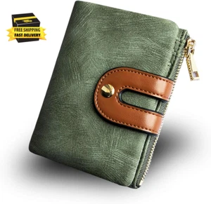 Women'S Rfid Small Bifold Leather Wallet Ladies Mini Zipper Coin Purse Id Card P - Picture 1 of 7