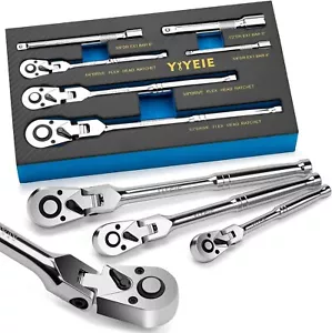 6-Piece Flex Head Ratchet Set, 1/4", 3/8", 1/2" Drive, Swivel Head Ratchet NEW - Picture 1 of 7