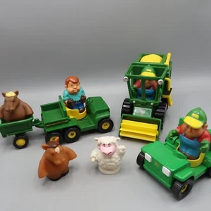 John Deere Tractor Corn Combine Harvester Farmer animal Toy Lot - Picture 1 of 10