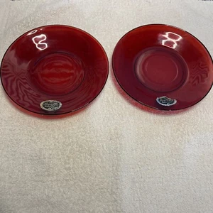 2 Royal Ruby Anchor Glass "Anchor Hocking" 5 3/4"  Saucers - Picture 1 of 4
