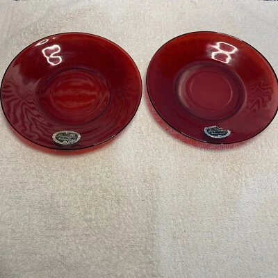 2 Royal Ruby Anchor Glass "Anchor Hocking" 5 3/4"  Saucers - Image 1 of 4
