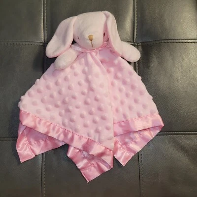 Manta de seguridad para bebé Pink Bunny Rabbit Lovey juguete de peluche espalda satinada 16”x16” Minky Foto 1 de 4
