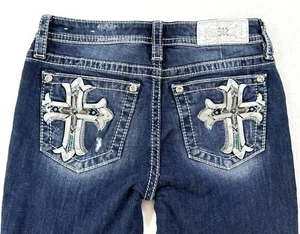 Miss Me Jeans 28 Bootcut Cross Embellishment Low Rise Tailored EUC - Picture 1 of 15