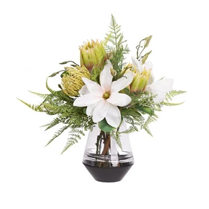 50cm Magnolia & Protea Arrangement in Glass Vase Artificial Plant Flower Tree Fa - Picture 1 of 2