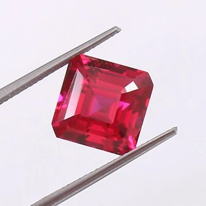AAA 8 MM Flawless Mozambique Blood Red Ruby Loose Asscher Gemstone Cut Stone - Picture 1 of 4
