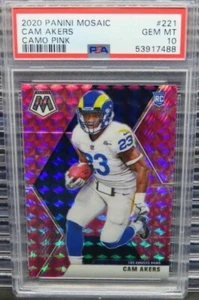 CAM AKERS RC , 2020 Panini Mosaic Camo Pink Prizm Rookie RC #221 PSA 10 / - Picture 1 of 2