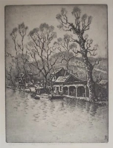 BENSON BOND MOORE Washington D.C. Artist ETCHING of the C&O Canal in GEORGETOWN - Picture 1 of 12