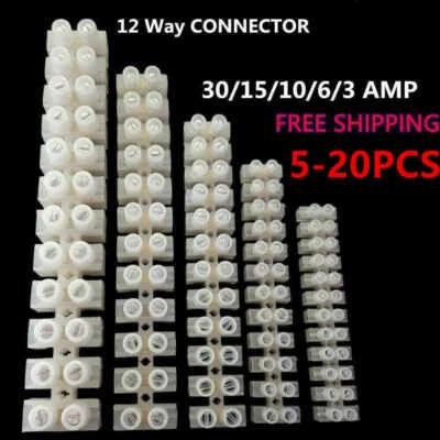5-20PCS 12Way 3/6/10/15/30A Dual Row Terminal Strip Screw Terminal Barrier Block - Image 1 of 3