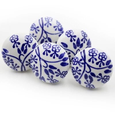 Möbelknöpfe Set 5 STK  Möbelgriffe Keramik Möbelknopf  Weiß Blau - Bild 1 von 3