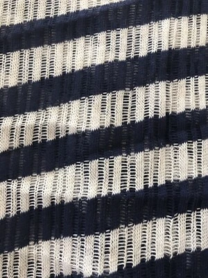  Beautiful Navy Blue & White Weave Stretch Knit Stripe LtWt.  56" W  ByTheYard - Image 1 of 2