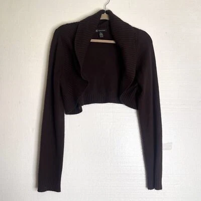 INC Brown Knit Y2K Cropped Open Front Silk Angora Blend Sweater size xl - Image 1 of 4