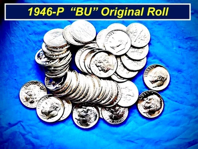 Blast White GEM ➳ 1946-P "BU" Dime Roll ➫ Bright Flashing MINT LUSTER ➫ R346 - Image 1 of 4