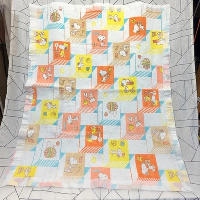 VTG Chatham Peanuts Snoopy Baby Blanket Fleece Crib Quilt ABCs Patchwork 42"x38" - Image 1 of 4