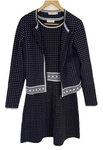 Tory Burch Navy Geo Stitch Cotton Knit Sleeveless Dress & Short Jacket SM PET - Picture 1 of 24