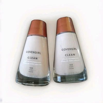 2 Pk COVERGIRL Clean Liquid Foundation 105 IVORY Bottle Htf - Image 1 of 2