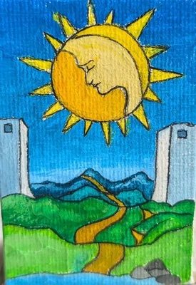 Pintura al óleo original en miniatura 2x3 - Carta del tarot de la luna bruja arte de pared espiritual Foto 1 de 4