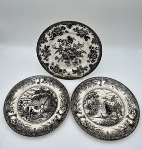 Royal Stafford Earthenware Black And White Plates, Set Of 3 - Picture 1 of 11