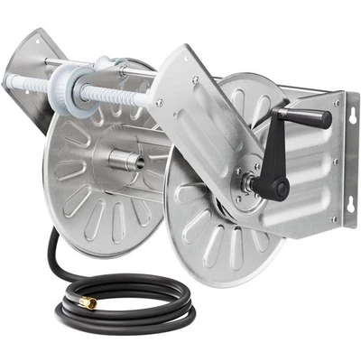 GREENER STAINLESS STEEL HOSE REEL OUTSIDE WALL MOUNT GARDEN HOSE REEL - SILVER - Image 1 of 4